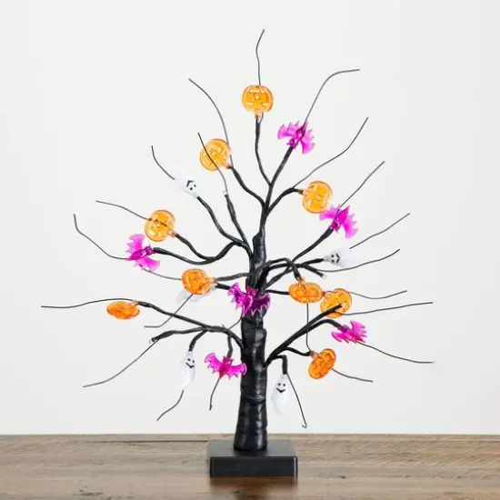18in. Pre-Lit Artificial Halloween Ghost, Bats & Pumpkins 24 LED Lighted Ornament Tree {11}