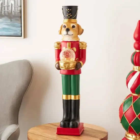 31" Red, Green & Gold Nutcracker Dog Sculpture {3}