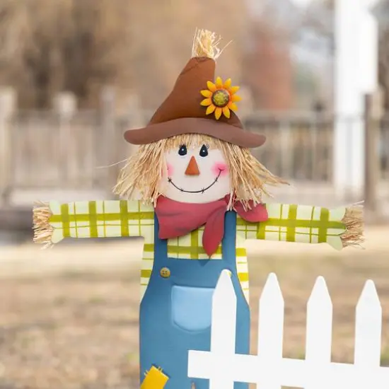 Glitzhome&reg; Fall Metal Scarecrow, Pumpkin & Fence Yard Stake Set {5}