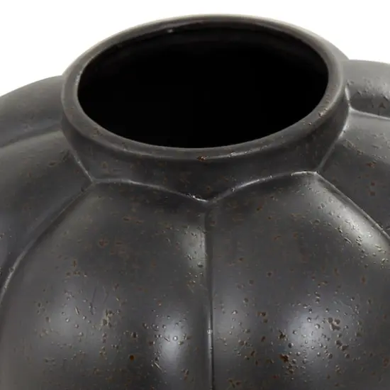 13" Black Speckled Ceramic Bubble Ribbed Vase {5}