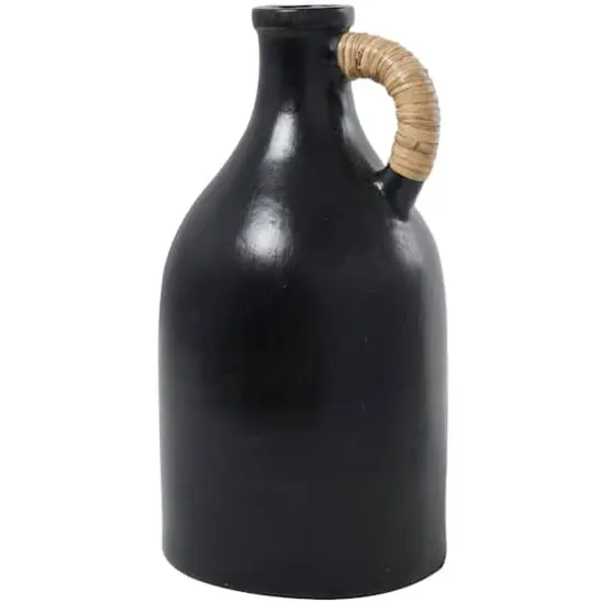 18" Black Ceramic Jug Inspired Vase with Rattan Wrapped Handle  {3}