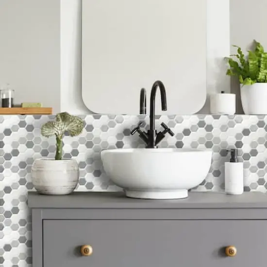 RoomMates Gray Hexagon Backsplash StickTiles&reg; {3}