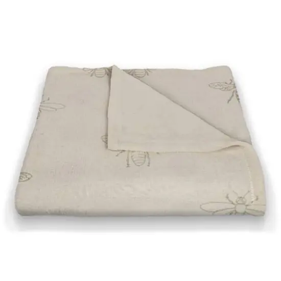 Delicate Bee Pattern Coral Fleece Blanket White/Gray {3}