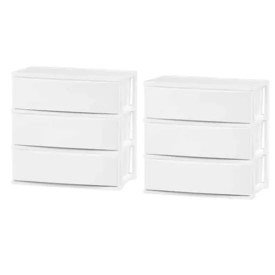 IRIS&reg; 29.5qt. White Wide 3-Drawer Stacking Chests, 2ct. {1}