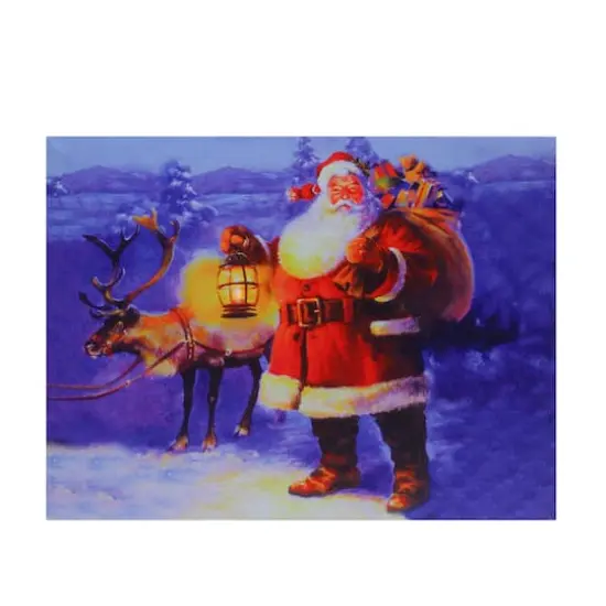 LED Lighted Santa Claus With Reindeer Christmas Canvas Wall Art {1}