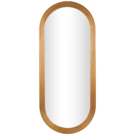 Brown Wooden Oval Wall Mirror with Dimensional Carved Frame {1}