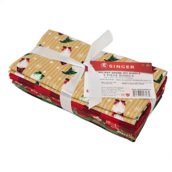SINGER Christmas Holiday Gnome Cotton Fabric Fat Quarter Bundle {1}