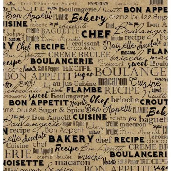 Paper Caf&eacute; Kraft & Black Bon Appetit 12" x 12" Cardstock, 15 Sheets {1}