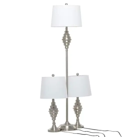 Set of 3 Silver Iron Coastal Table Lamp, 59" x 10" x 10" {5}