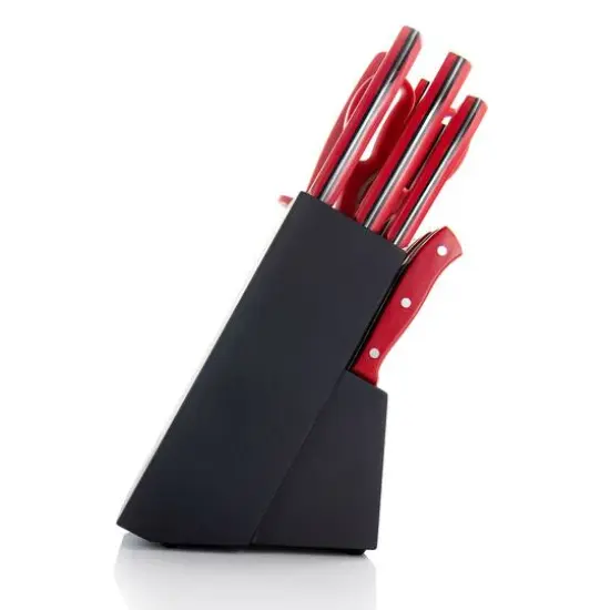 Oster Steffen 14-Piece Red Stainless Steel Cutlery Set with Hardwood Storage Block {9}