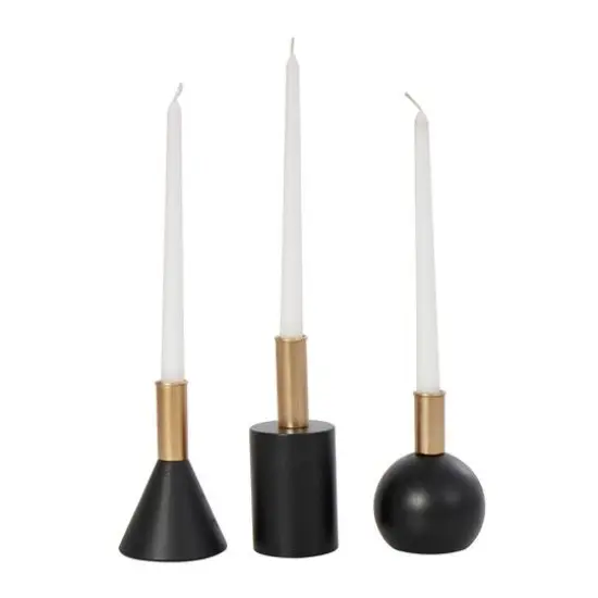 Black Wood Geometric Candle Holder Set {4}