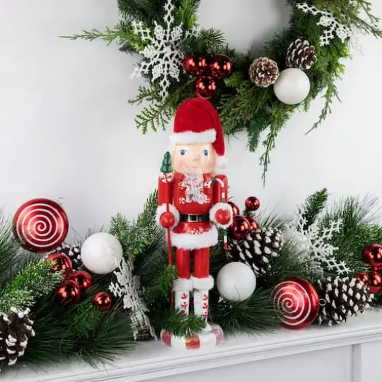 13.75" Red & White Peppermint Twist Mrs. Claus Wooden Christmas Nutcracker {3}