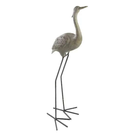 38.5" Brown & Gray Red-Crowned Crane Outdoor Patio Garden Statue {1}