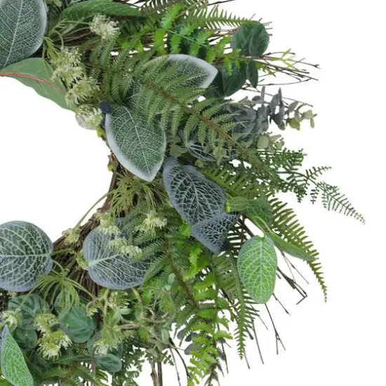 22" Green Eucalyptus, Ivy & Fern Wreath {4}