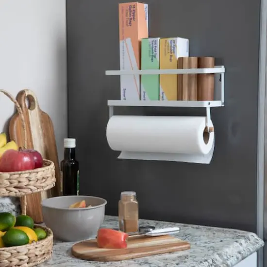Household Essentials 12" Metal Spice Rack with Paper Towel Holder White {4}