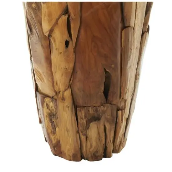 Brown Teak Wood Handmade Tall Floor Vase with Mosaic Live Edge {8}