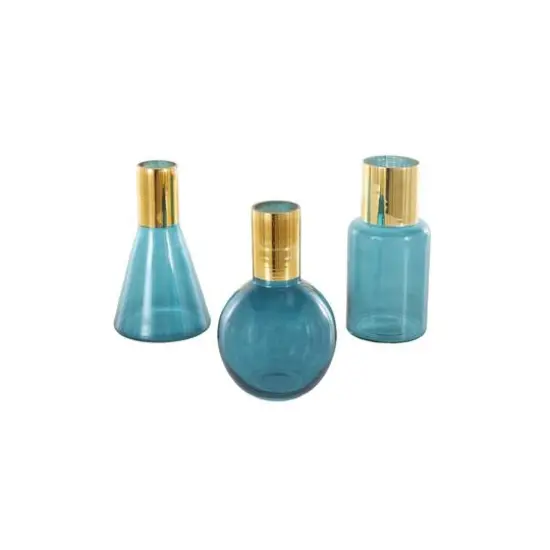 Blue & Gold Geometric Glass Vase Set {7}