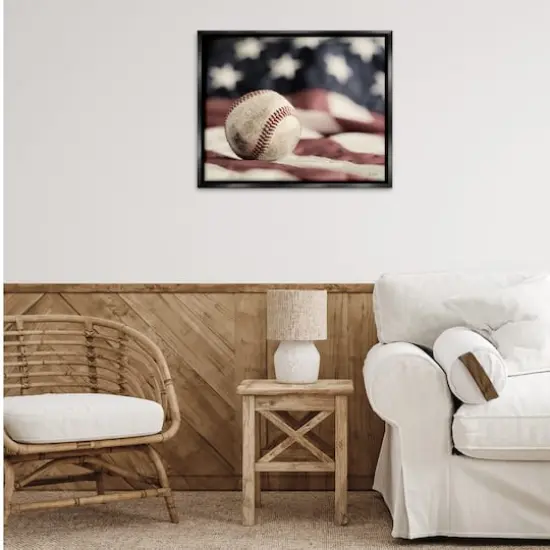 Stupell Industries Baseball & American Flag Floater Framed Art Black {3}