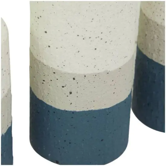 Blue Metal Striped Pillar Candle Holder Set {4}