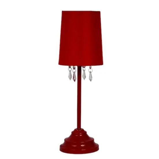 Simple Designs 17.2" Table Lamp with Fabric Shade & Hanging Beads Red {1}