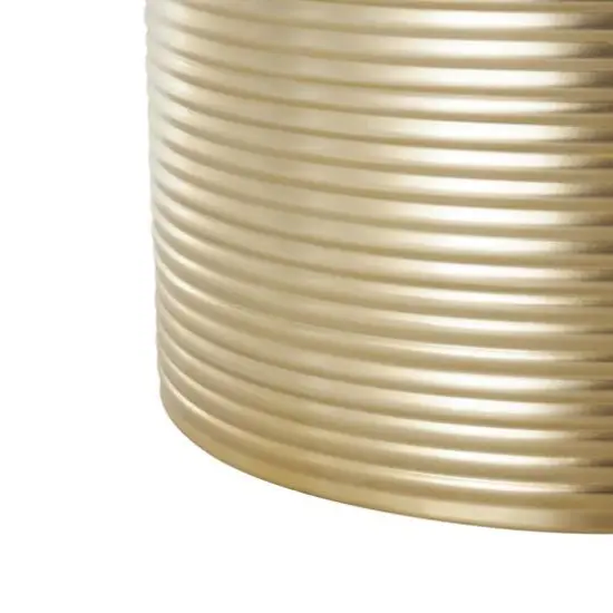 Gold Metal Metallic Ribbed Drum Accent Table Set {6}