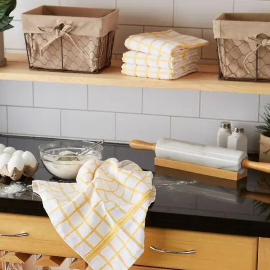 DII&reg; Windowpane Terry Dishtowels, 4ct. Yellow {7}