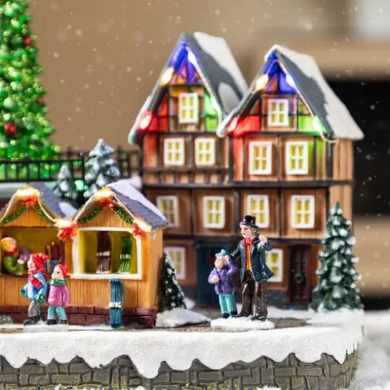 Glitzhome&reg; 15.25" Christmas Oversized Resin Lighted Table Village Decor {7}