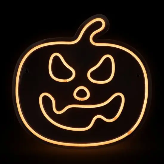 15" Orange LED Neon Style Jack-O-Lantern Halloween Window Silhouette {1}