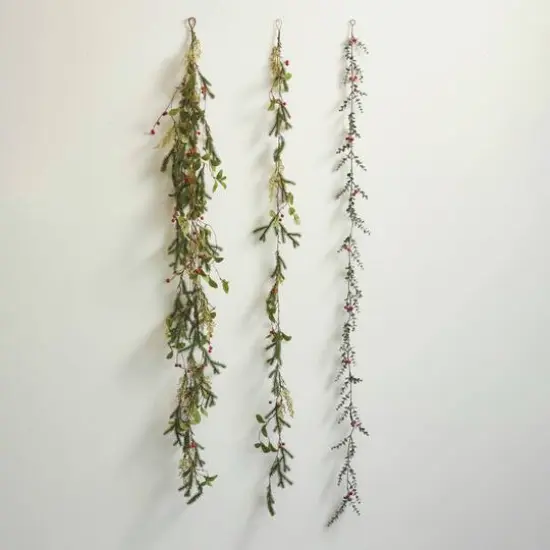 Hello Honey® 6ft. Green Faux Pine & Mistletoe Garland with Red Berries {3}