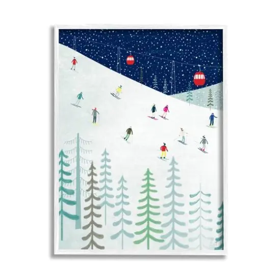 Stupell Industries Skiing Night Sky Winter Slopes Framed Giclee Art White {1}