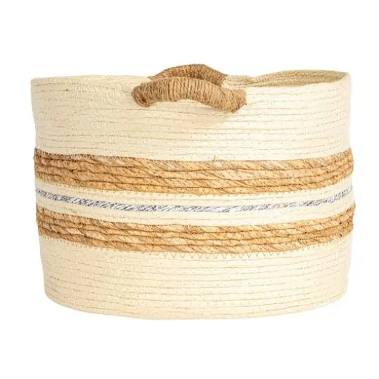 Household Essentials Natural Handwoven Corded Paper & Cattail Striped Basket Set with Handles {5}