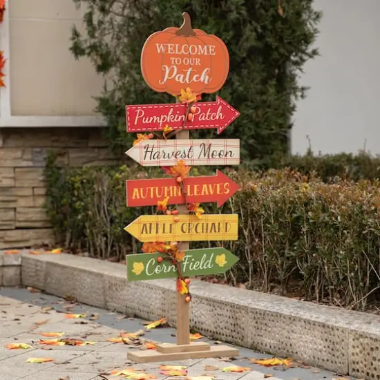 Glitzhome&reg; 42.5" Fall Wooden Pumpkin Patch Porch Sign {4}