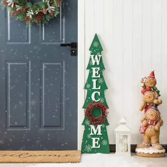 Glitzhome® 3.5ft. Wooden Welcome Christmas Tree Porch Sign {3}
