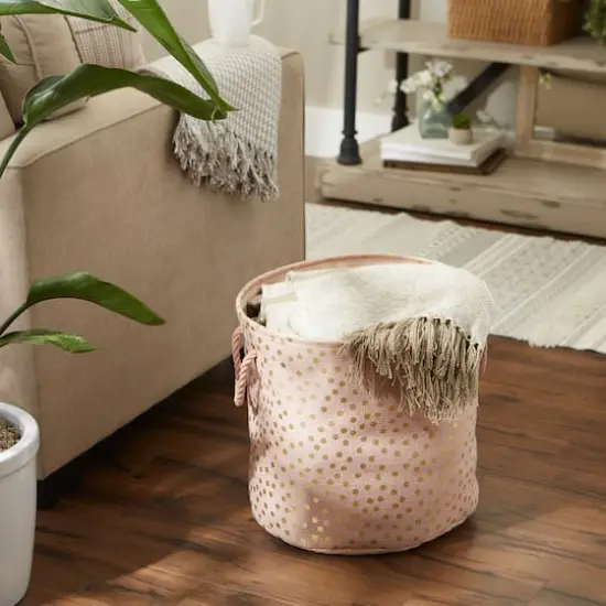 DII&reg; 15" Round Dots Fabric Bin Millennial Pink {6}