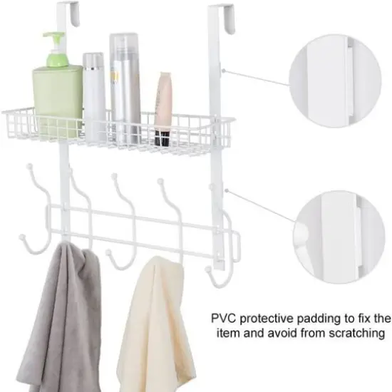 17" Over the Door Hook Hanger with Mesh Basket White {6}