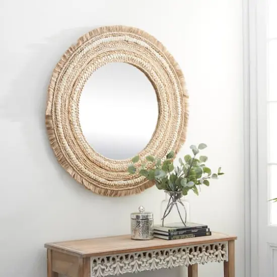 Beige Boho Style Wood Wall Mirror {8}