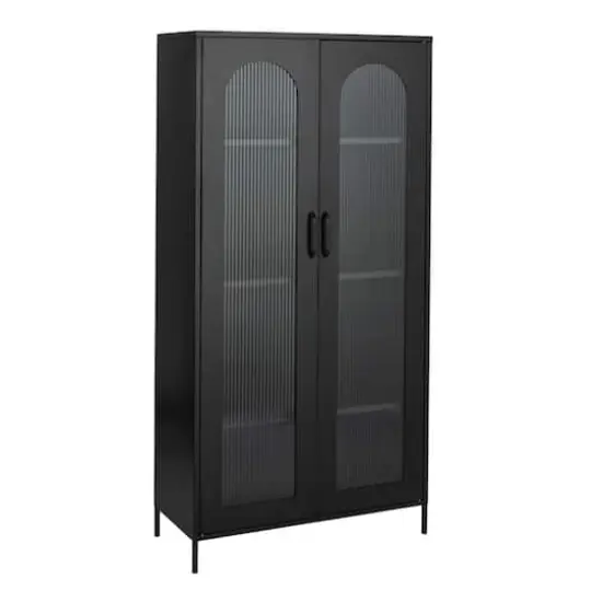 Hello Honey&reg; Black Solstice Tall Metal Curio Storage Cabinet with Arched Glass Doors {1}