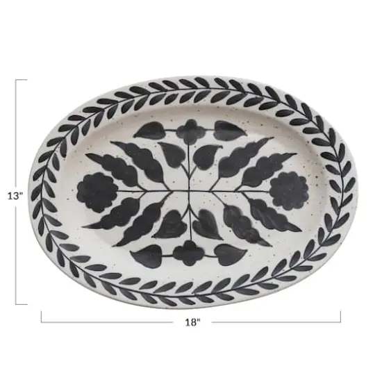 Hello Honey&reg; 18" Black & White Hand Painted Stoneware Platter {1}