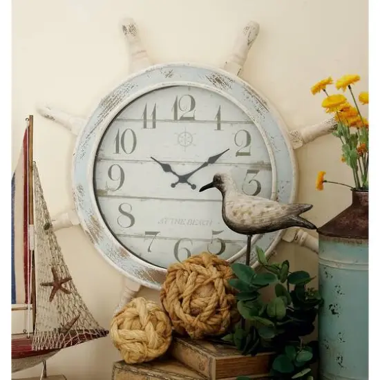 Blue Coastal Wood Wall Clock {8}