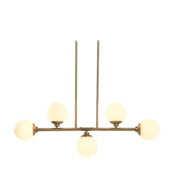 Hello Honey® Robert Stevenson Lighting Lorne 34" Brushed Gold 5-Light Metal and Frosted Glass Chandelier {4}