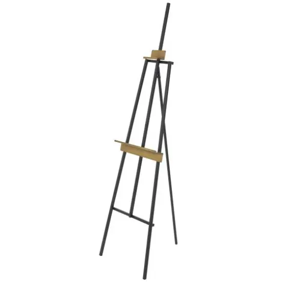 56.25" Black Metal Painter's Inspired 3-Tier Display Easel with Gold Accents {1}