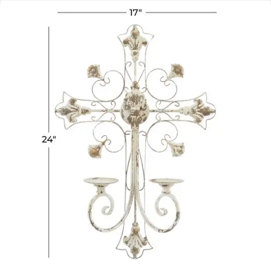 White Iron French Country Wall Sconce, 24" x 17" x 5" {8}