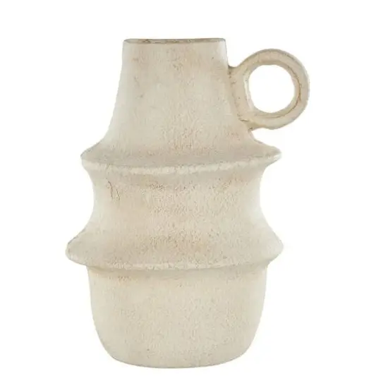 15.25" Cream Textured Paper Mache Fluted Vase with Ring Handle {9}