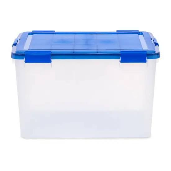 IRIS Element Resistant Clear Plastic Storage Boxes with Blue Lid {3}