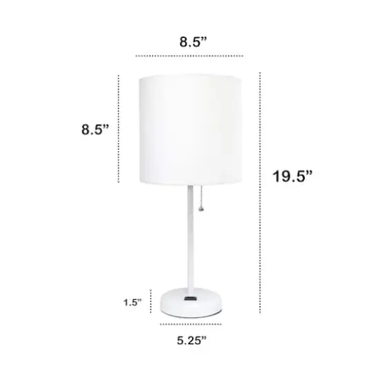 Creekwood Home Oslo 19.5" Power Outlet Table Lamp White Base/White Shade {4}