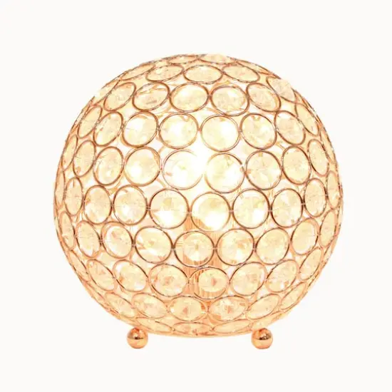 Lalia Home 8" Medium Metal Crystal Round Orb Table Lamp Rose Gold {3}