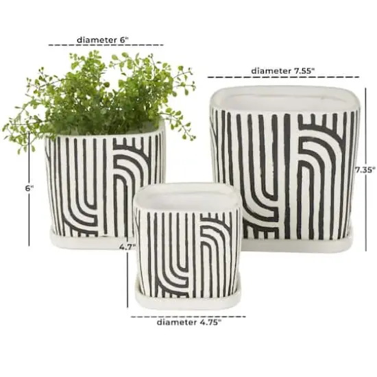 Black Geometric Linear Arch Pattern Ceramic Planter Set  {7}