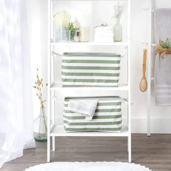 DII&reg; Striped Laundry Bins, 2ct. Artichoke Green Stripe {4}