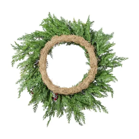 Glitzhome&reg; 24"D Christmas Greenery PE Cedar Wreath with Red Berries {8}