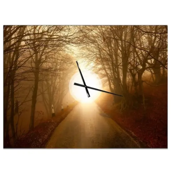 Designart Path To Sunlight In Autumn Forest Rectangular Wall Clock {1}